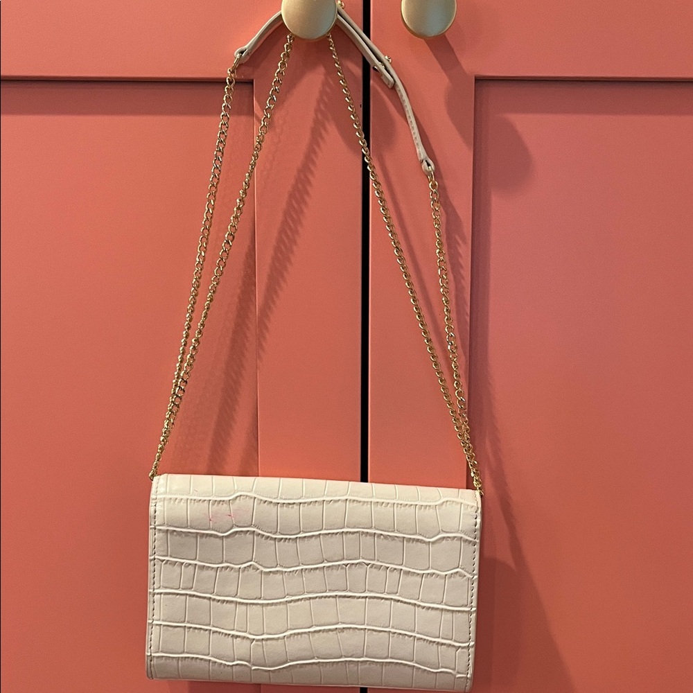 Maje Croc-Effect Embossed Leather Crossbody in Ivory - Picture 5 of 11